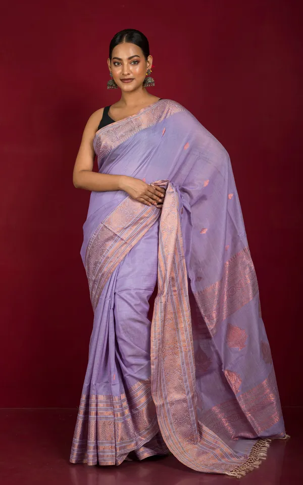 Hand_Woven_Tussar_Cotton_Silk_Banarasi_Katan_Saree_In_Lavender_And_Copper