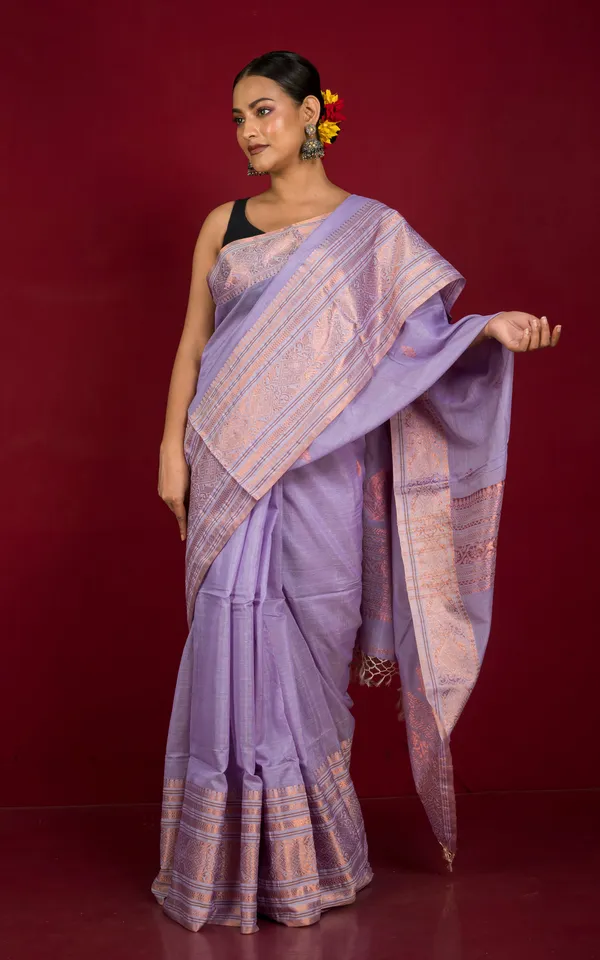 Hand_Woven_Tussar_Cotton_Silk_Banarasi_Katan_Saree_In_Lavender_And_Copper