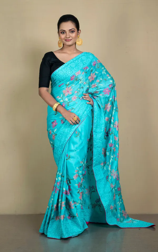 Parsi_Cross_Stitch_Work_Designer_Italian_Crepe_Silk_Saree_In_Aqua_Blue_Magenta_And_Multicolor_Thread_Work