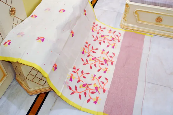 Hand_Work_Nakshi_Butta_Cotton_Dhakai_Jamdani_Saree_In_Off_White_Yellow_Hot_Pink_Orange_And_Red