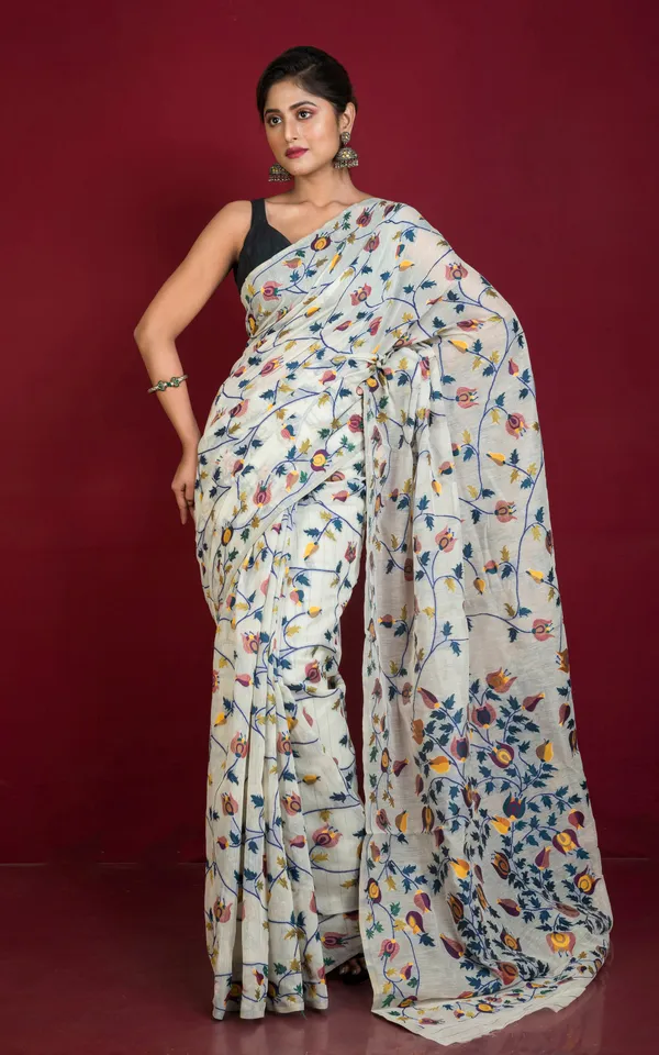 Tantuja_Inspired_Traditional_Soft_Jamdani_Saree_In_Stone_Beige_And_Multicolor