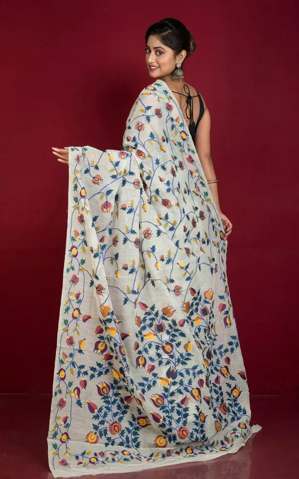 Tantuja_Inspired_Traditional_Soft_Jamdani_Saree_In_Stone_Beige_And_Multicolor