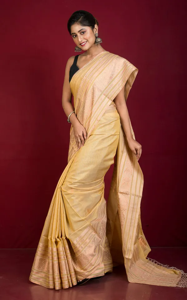 Hand_Woven_Tussar_Cotton_Silk_Banarasi_Katan_Saree_In_Beige_Light_Brown_And_Copper