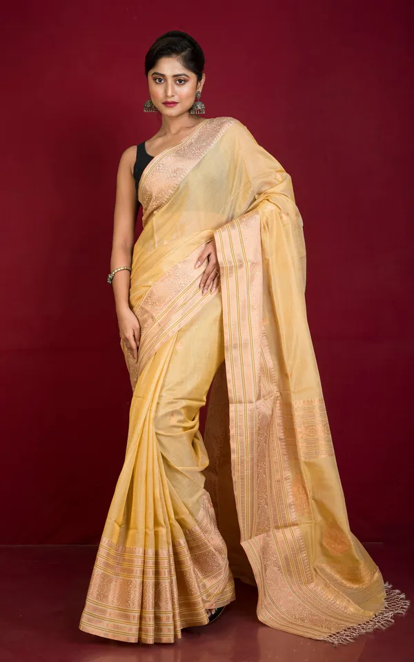 Hand_Woven_Tussar_Cotton_Silk_Banarasi_Katan_Saree_In_Beige_Light_Brown_And_Copper