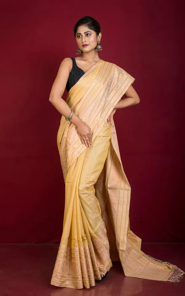 Hand_Woven_Tussar_Cotton_Silk_Banarasi_Katan_Saree_In_Beige_Light_Brown_And_Copper