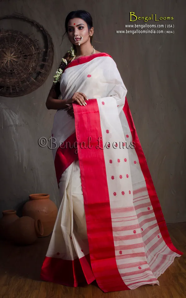 Bengal_Handloom_Satin_Silk_Border_Cotton_Saree_In_White_And_Red