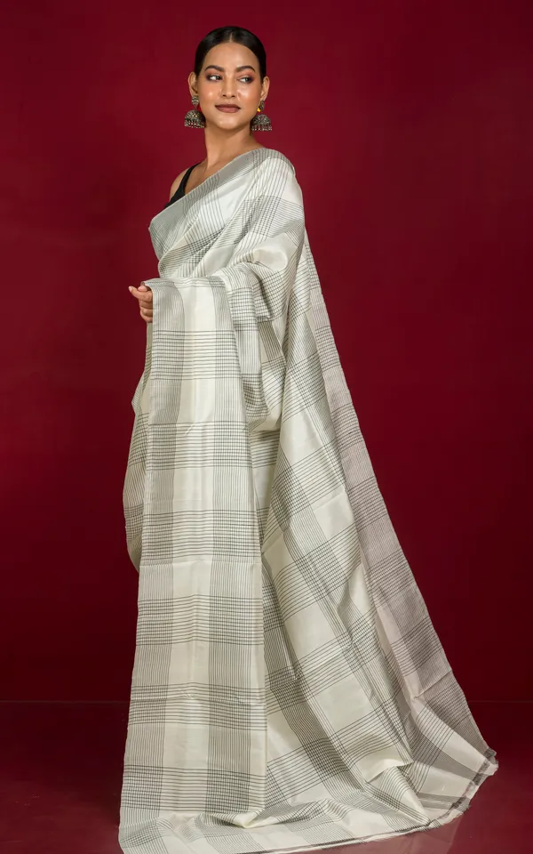 Half_And_Half_Soft_Bishnupuri_Katan_Silk_Saree_In_Off_White_Black_And_Yellow