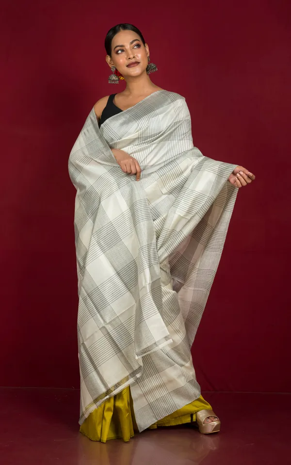 Half_And_Half_Soft_Bishnupuri_Katan_Silk_Saree_In_Off_White_Black_And_Yellow