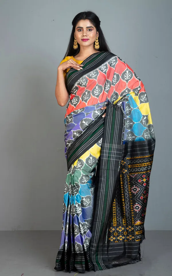 Hand_Woven_Designer_Rangkart_Ikkat_Pochampally_Silk_Saree_In_Black_Dark_Green_And_Multicolor