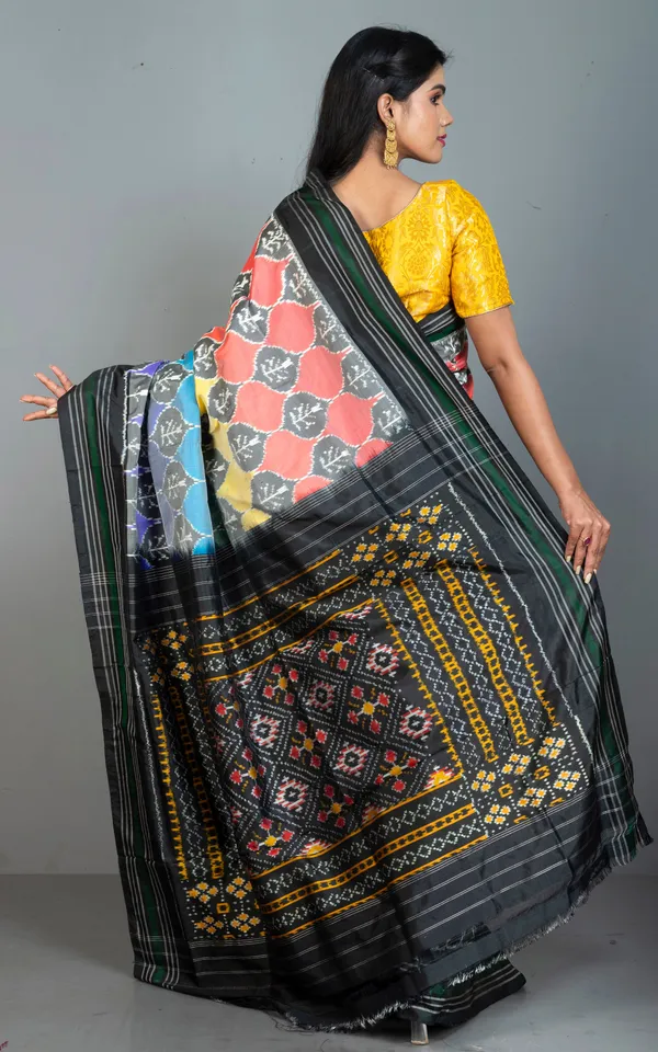 Hand_Woven_Designer_Rangkart_Ikkat_Pochampally_Silk_Saree_In_Black_Dark_Green_And_Multicolor