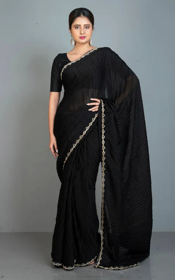 Designer_Italian_Crepe_Silk_Ruffle_Saree_In_Black