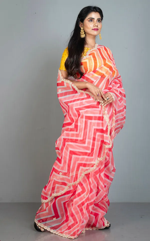 Kora_Organza_Zardozi_Border_Work_Saree_In_Coral_Red_Salmon_And_Off_White