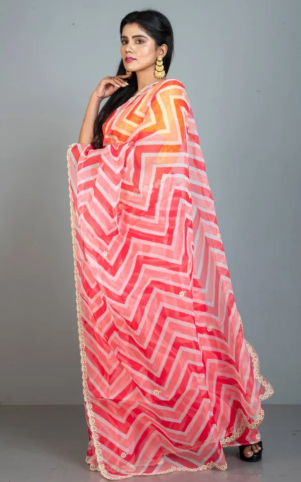 Kora_Organza_Zardozi_Border_Work_Saree_In_Coral_Red_Salmon_And_Off_White