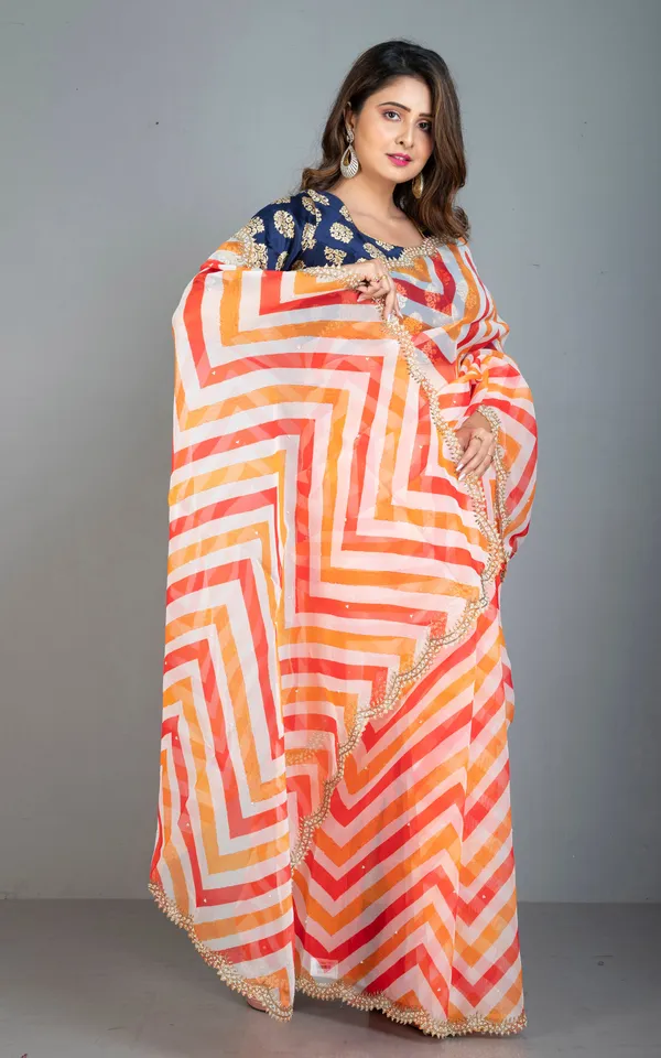 Kora_Organza_Zardozi_Border_Work_Saree_In_Vivid_Orange_Deep_Saffron_And_Off_White