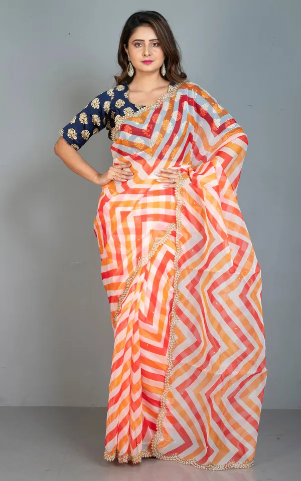 Kora_Organza_Zardozi_Border_Work_Saree_In_Vivid_Orange_Deep_Saffron_And_Off_White
