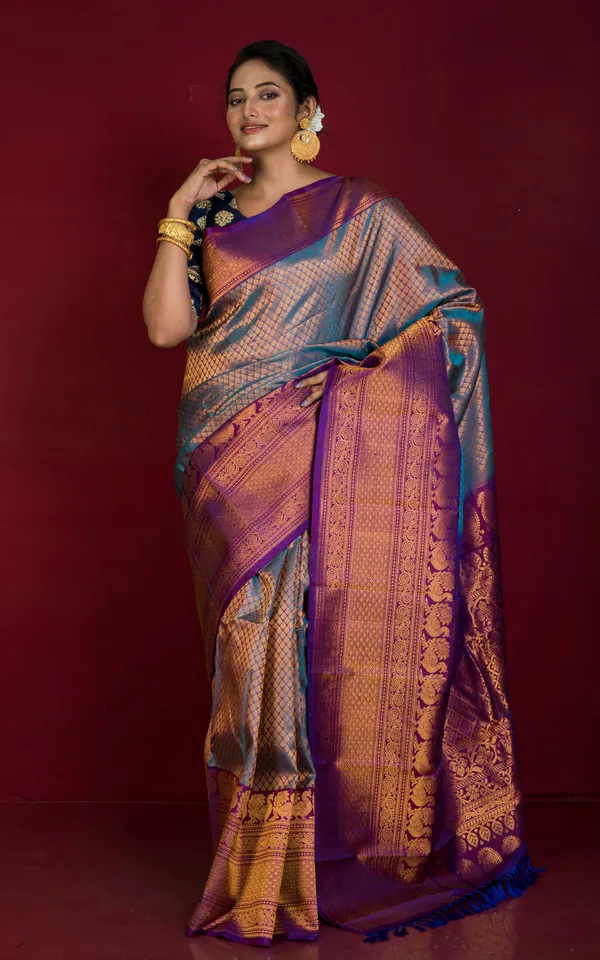 Exclusive_Mahapar_Tan_Chui_Brocade_Gadwal_Silk_Saree_In_Sapphire_Blue_Purple_And_Golden_Zari_Work
