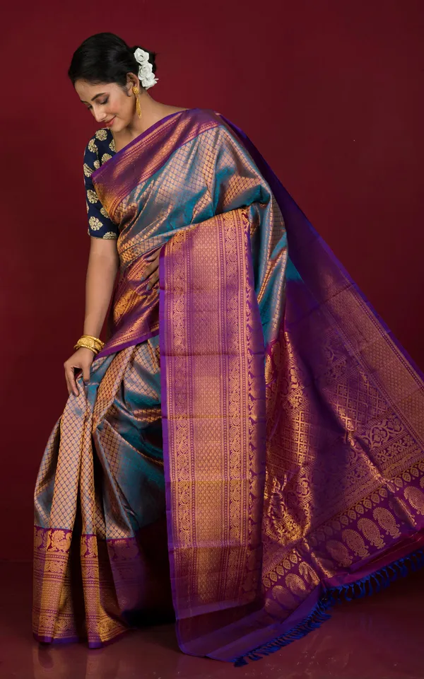 Exclusive_Mahapar_Tan_Chui_Brocade_Gadwal_Silk_Saree_In_Sapphire_Blue_Purple_And_Golden_Zari_Work