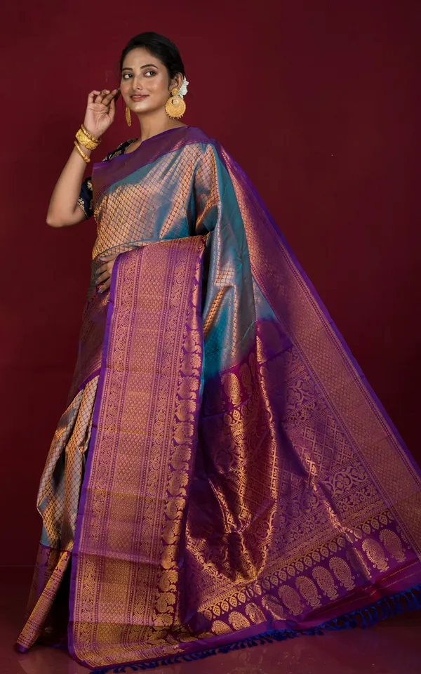 Exclusive_Mahapar_Tan_Chui_Brocade_Gadwal_Silk_Saree_In_Sapphire_Blue_Purple_And_Golden_Zari_Work
