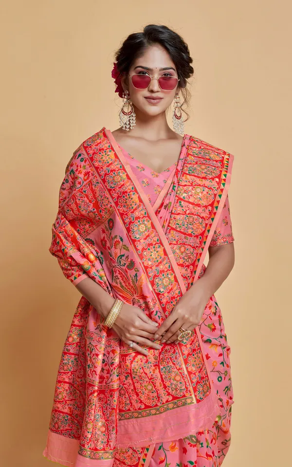 Kashmiri_Modal_Silk_Woven_Kani_Saree_In_Pink_Red_And_Multicolor