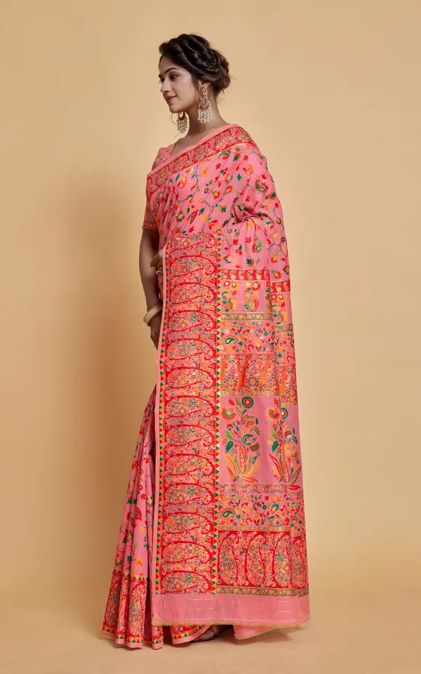 Kashmiri_Modal_Silk_Woven_Kani_Saree_In_Pink_Red_And_Multicolor