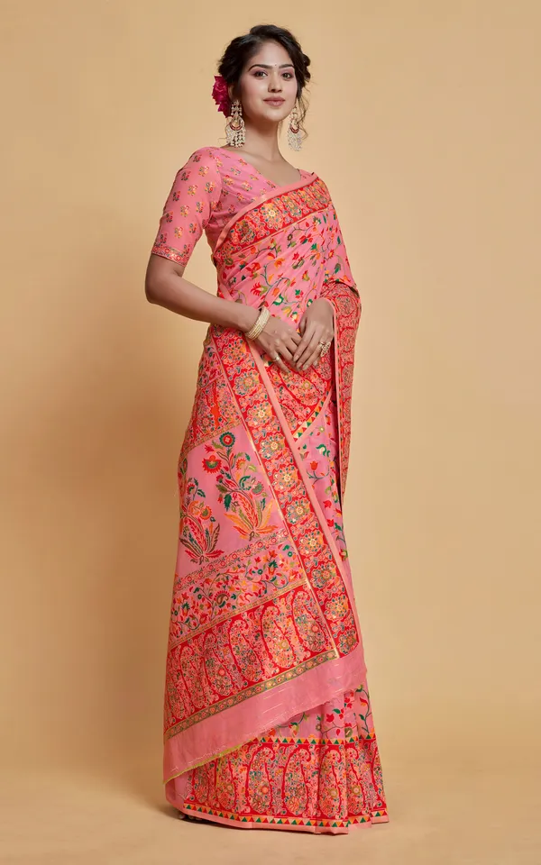 Kashmiri_Modal_Silk_Woven_Kani_Saree_In_Pink_Red_And_Multicolor