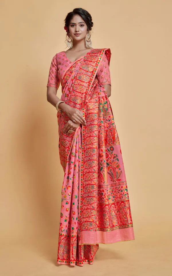 Kashmiri_Modal_Silk_Woven_Kani_Saree_In_Pink_Red_And_Multicolor