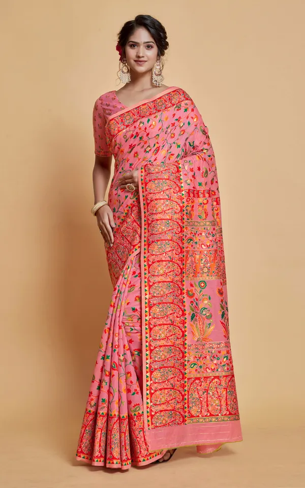 Kashmiri_Modal_Silk_Woven_Kani_Saree_In_Pink_Red_And_Multicolor