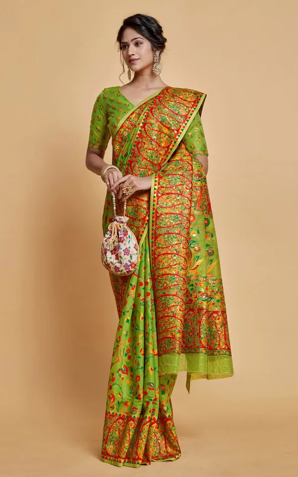 Kashmiri_Modal_Silk_Woven_Kani_Saree_In_Green_Red_And_Multicolor