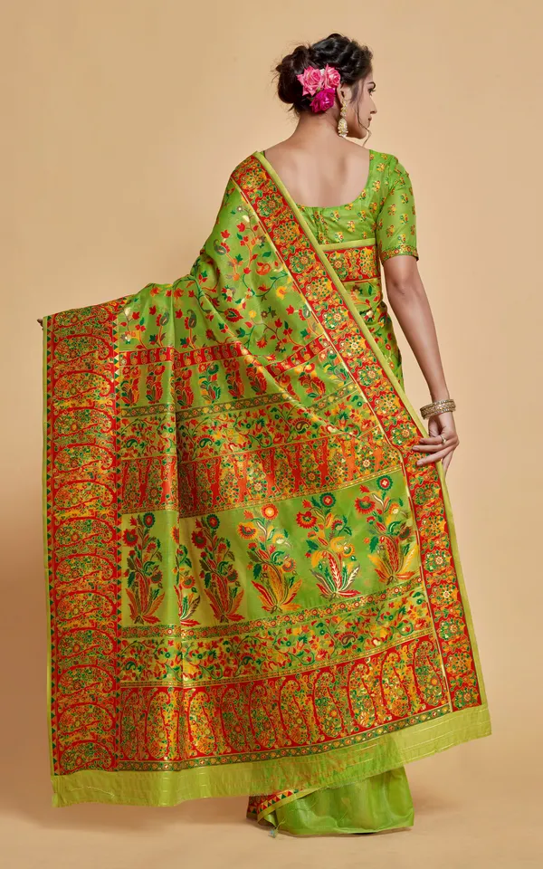 Kashmiri_Modal_Silk_Woven_Kani_Saree_In_Green_Red_And_Multicolor