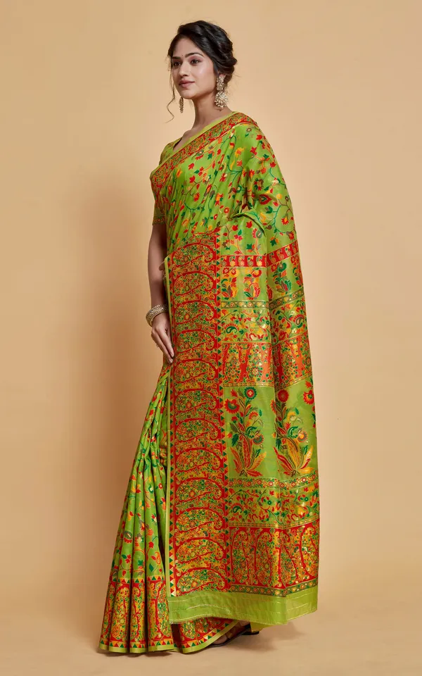 Kashmiri_Modal_Silk_Woven_Kani_Saree_In_Green_Red_And_Multicolor