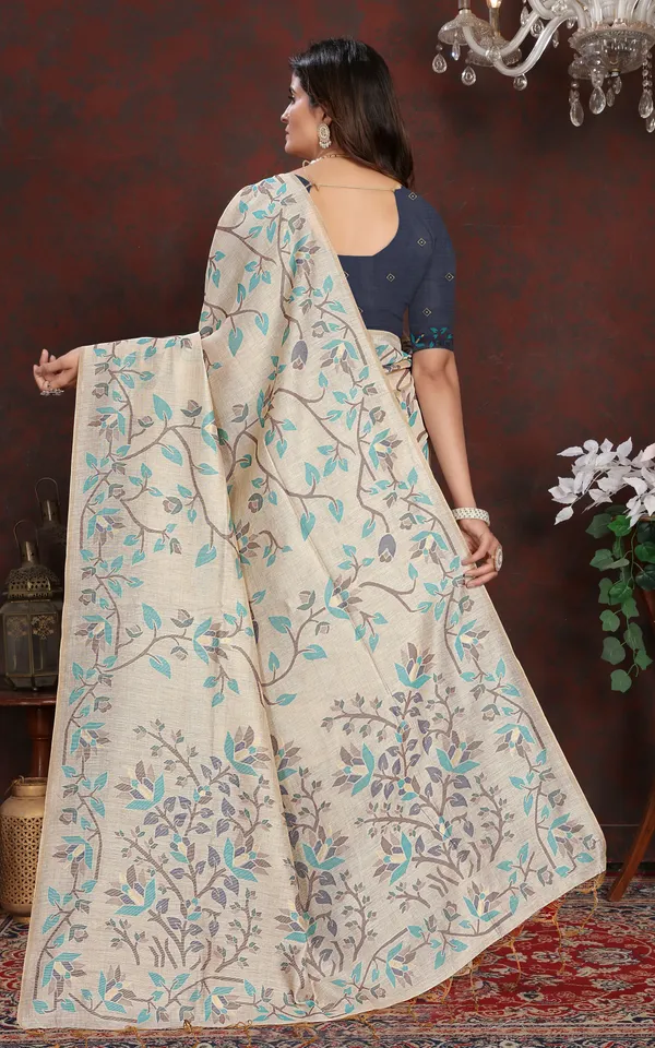 Tantuja_Inspired_Traditional_Floral_Nakshi_Jaal_Work_Soft_Jamdani_Saree_In_Beige_Sea_Green_And_Brown