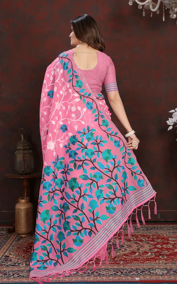 Tantuja_Inspired_Traditional_Woven_Floral_Nakshi_Soft_Jamdani_Saree_In_Pink_Off_White_Blue_And_Multicolor