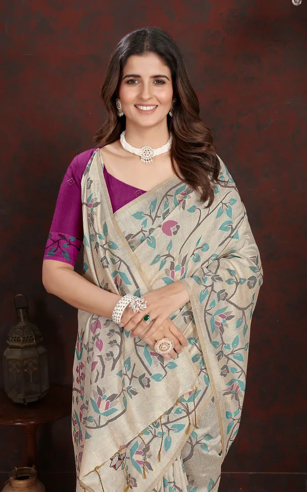 Tantuja_Inspired_Traditional_Floral_Nakshi_Jaal_Work_Soft_Jamdani_Saree_In_Beige_Indigo_Black_And_Multicolor