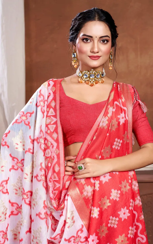 Traditional_Skirt_Nakshi_Work_Soft_Jamdani_Saree_In_Off_White_Red_And_Golden