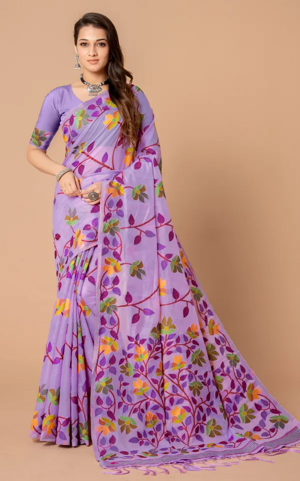Tantuja_Inspired_Traditional_Soft_Jamdani_Saree_In_Mauve_Purple_And_Multicolor_Nakshi_Thread_Weave
