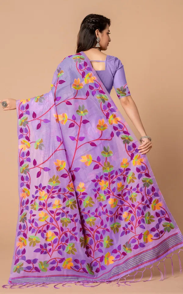 Tantuja_Inspired_Traditional_Soft_Jamdani_Saree_In_Mauve_Purple_And_Multicolor_Nakshi_Thread_Weave