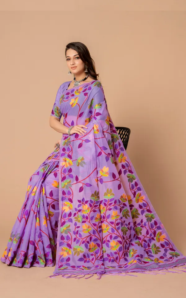 Tantuja_Inspired_Traditional_Soft_Jamdani_Saree_In_Mauve_Purple_And_Multicolor_Nakshi_Thread_Weave
