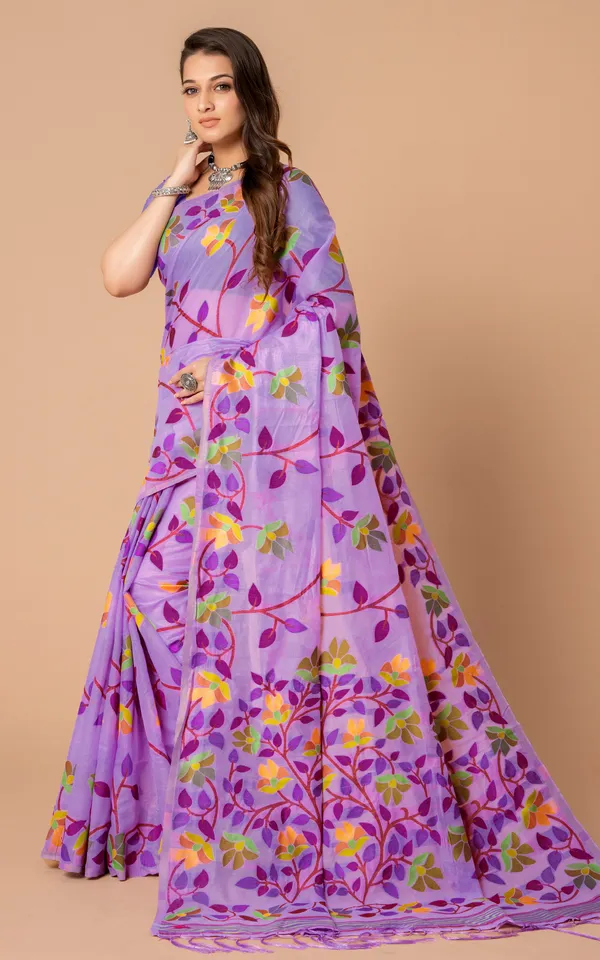 Tantuja_Inspired_Traditional_Soft_Jamdani_Saree_In_Mauve_Purple_And_Multicolor_Nakshi_Thread_Weave