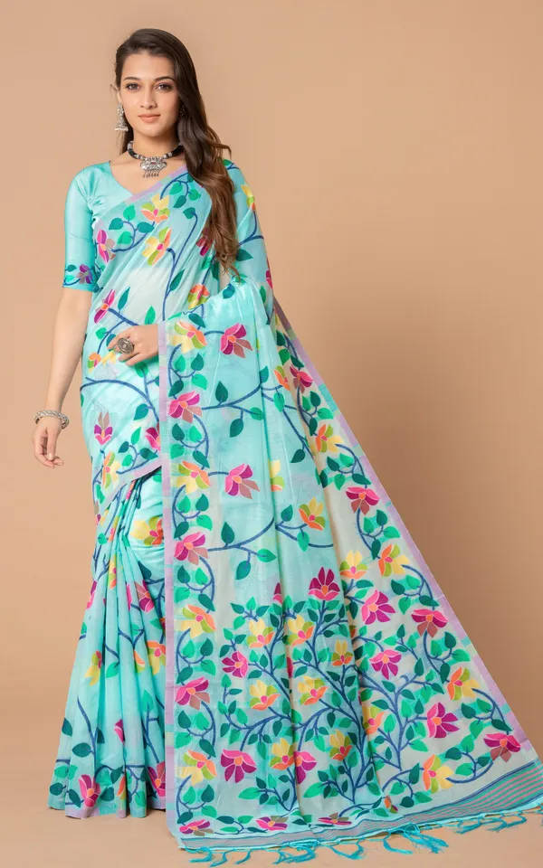Tantuja_Inspired_Traditional_Soft_Jamdani_Saree_In_Sky_Blue_And_Multicolor_Nakshi_Thread_Weave