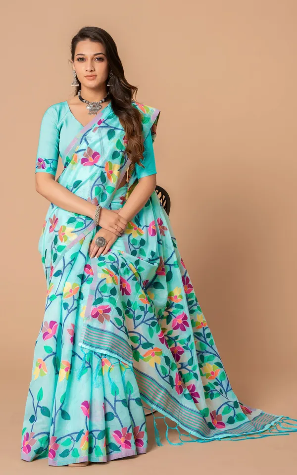 Tantuja_Inspired_Traditional_Soft_Jamdani_Saree_In_Sky_Blue_And_Multicolor_Nakshi_Thread_Weave