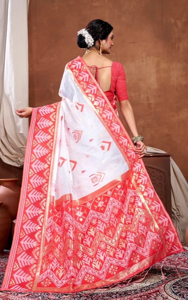 Traditional_Skirt_Nakshi_Work_Soft_Jamdani_Saree_In_Off_White_Bright_Red_And_Golden