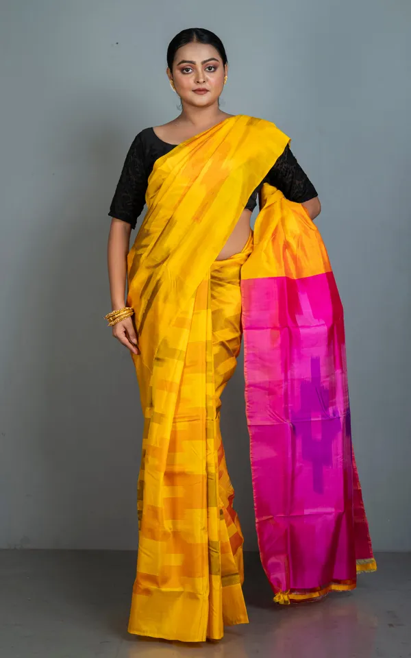 Bishnupuri_Pochampally_Ikkat_Silk_Saree_In_Golden_Yellow_And_Multicolor