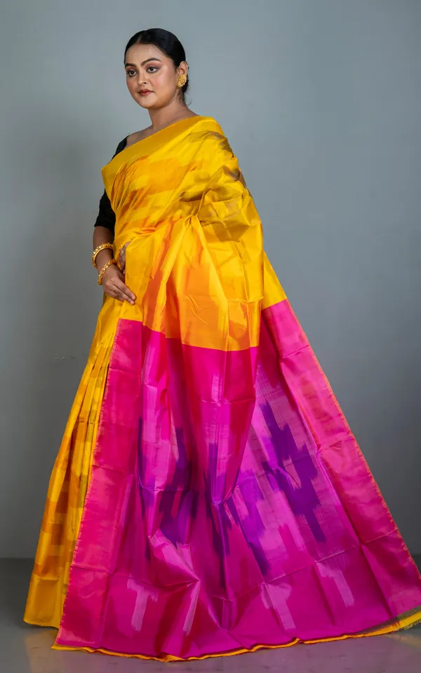 Bishnupuri_Pochampally_Ikkat_Silk_Saree_In_Golden_Yellow_And_Multicolor