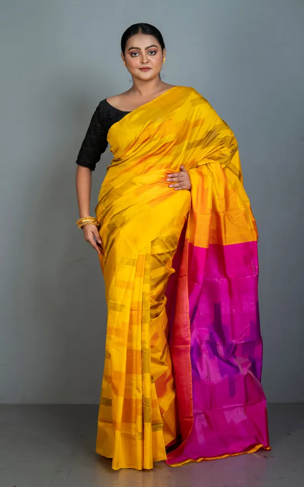 Bishnupuri_Pochampally_Ikkat_Silk_Saree_In_Golden_Yellow_And_Multicolor