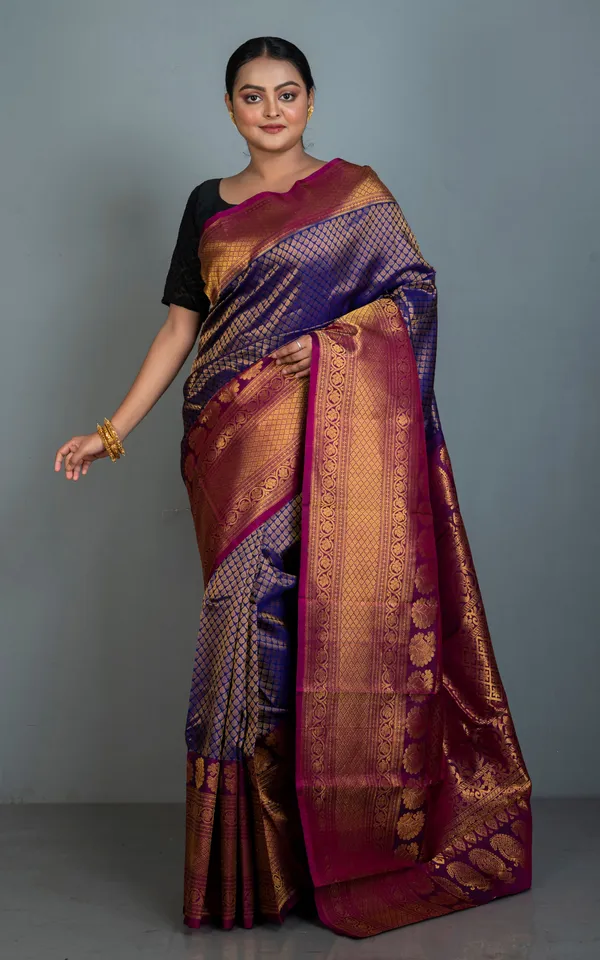 Exclusive_Mahapar_Tan_Chui_Brocade_Gadwal_Silk_Saree_In_Indigo_Blue_Byzantium_And_Golden_Zari_Work