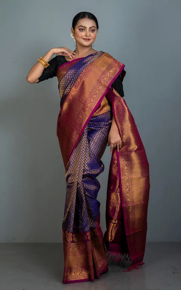 Exclusive_Mahapar_Tan_Chui_Brocade_Gadwal_Silk_Saree_In_Indigo_Blue_Byzantium_And_Golden_Zari_Work