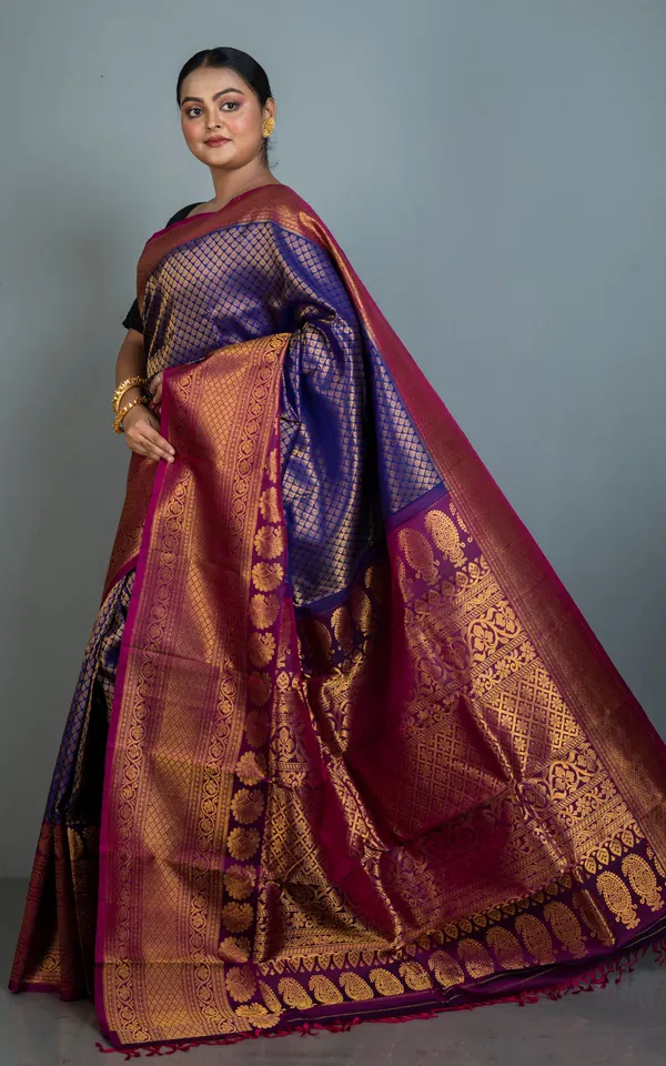Exclusive_Mahapar_Tan_Chui_Brocade_Gadwal_Silk_Saree_In_Indigo_Blue_Byzantium_And_Golden_Zari_Work