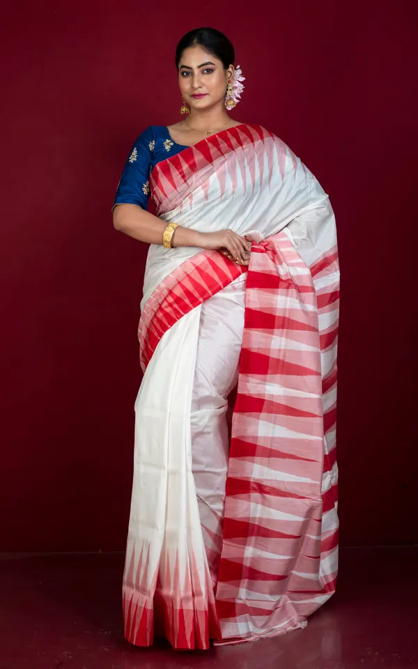 Bishnupuri_Double_Ikkat_Pure_Silk_Saree_In_White_And_Red