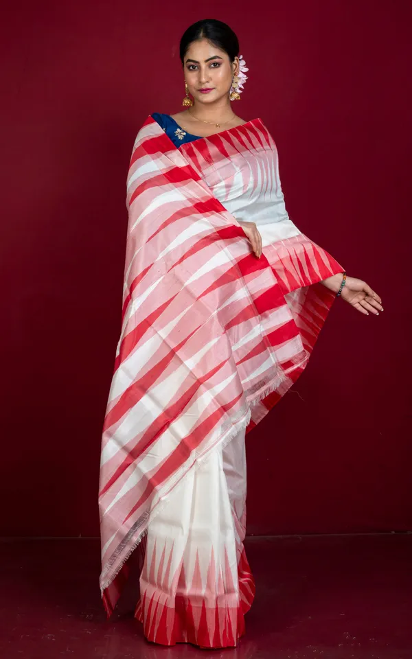 Bishnupuri_Double_Ikkat_Pure_Silk_Saree_In_White_And_Red