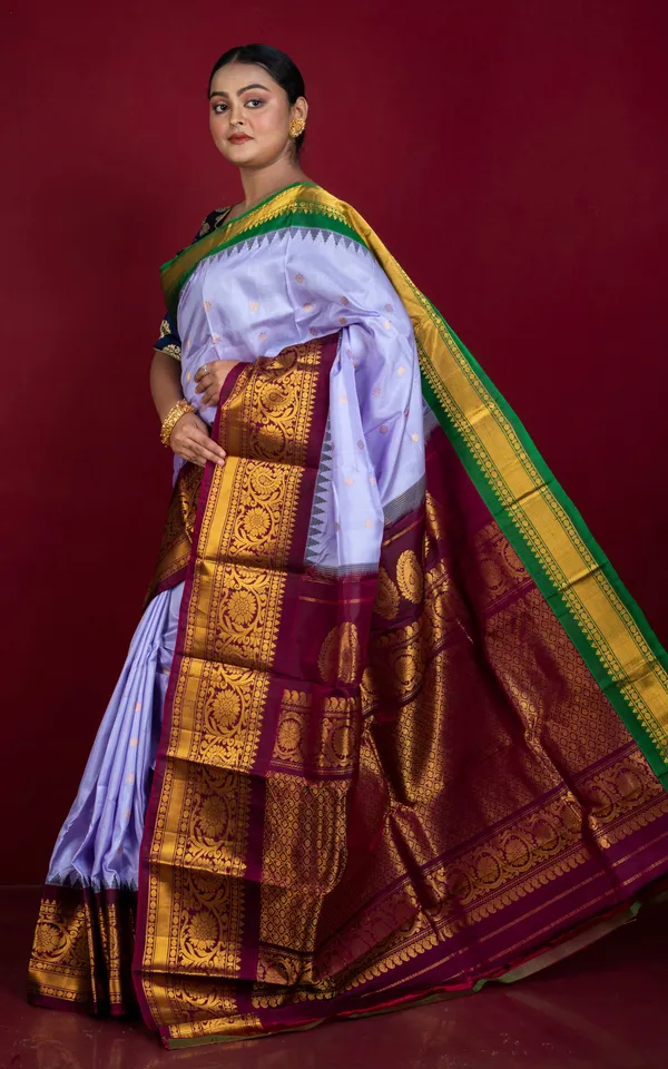Exclusive_Mahapar_Gadwal_Silk_Saree_In_Light_Purple_Wine_Natural_Green_And_Golden_Zari_Weave